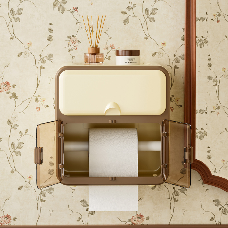 Caja de pañuelos de papel colgada en la pared de leche sin perforación, papel de extracción, estante impermeable, caja de pañuelos de papel colgada en la pared del baño