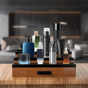 Wooden Perfume Rack Household Stepped Perfume Storage Rack with Storage Drawer Men's Perfume Display Rack Cross-border