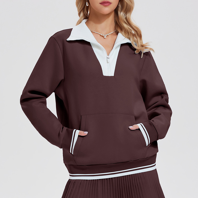 Vintage camiseta de tenis de manga corta, camiseta de cuello vertical, media cremallera, manga larga, primavera y otoño, dos piezas de estilo deportivo.