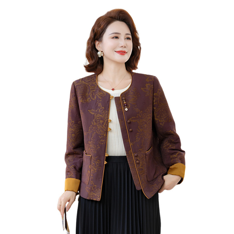 中年妈妈秋装外套复古印花上衣大码中老年女春秋开衫夹克2025新款|undefined