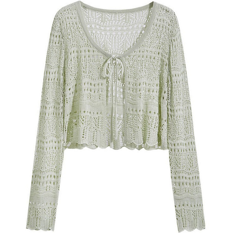 French Style Ice Silk Strap Hollow-out Knitwear Outer Cardigan Sunscreen Blouse Shawl Summer Thin Coat Top Women