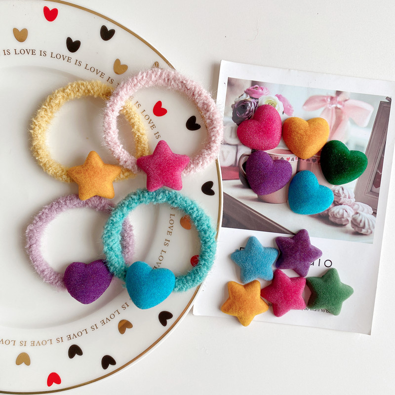 Autumn and winter flocking stars love children's hair accessories high elastic rubber band baby ponytail girl accessories Autumn and winter flocking stars love children's hair accessories high elastic rubber band baby ponytail girl accessories