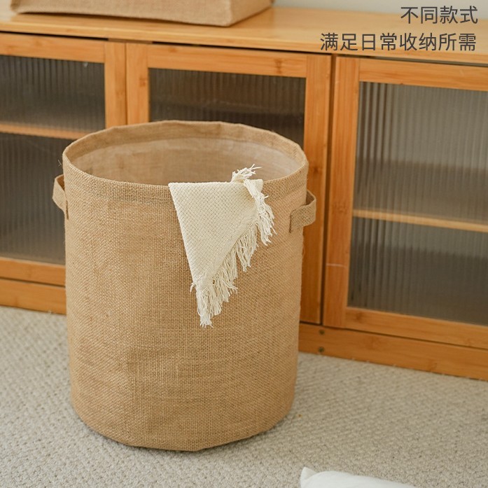 素朴时光日系黄麻可折叠脏衣篮儿童玩具收纳筐家用衣物布艺收纳箱|undefined