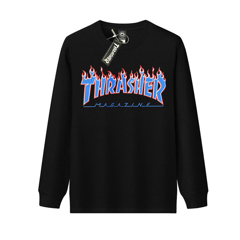 Thrasher Trendy Brand Logo Flame Long-Sleeve Letter Print Couple's Long T-Shirt Casual Unisex Top