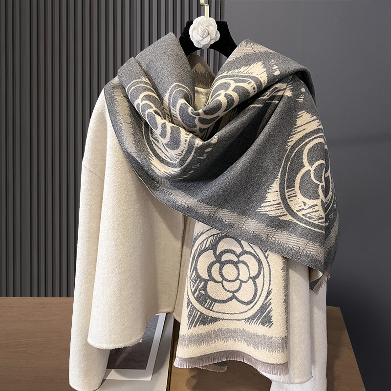 Sciarpa di lana calda e aria condizionata, semplice e versatile scialle double face in cashmere e camelia da donna, autunno e inverno_voghion.com