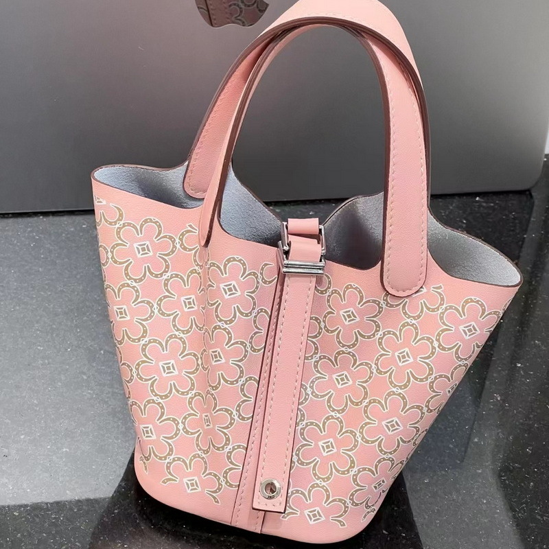 2024 Neue echte Lederkopfschicht Rindsleder Mini-Gemüsekorb Siebdruck Blumeneimer Kordelzug Offene Damentasche_voghion.com