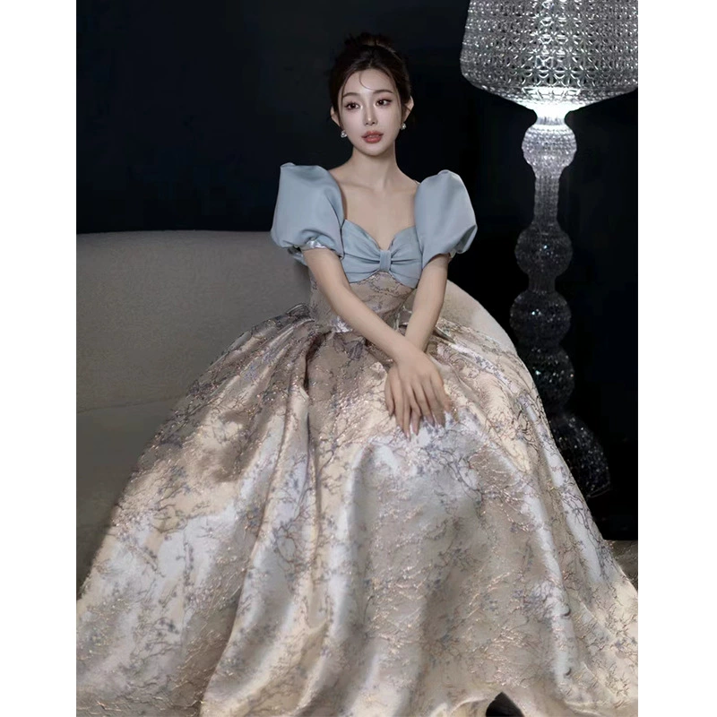 Вечернее платье высокого класса убегает платье принцессы с пузырьками рукава