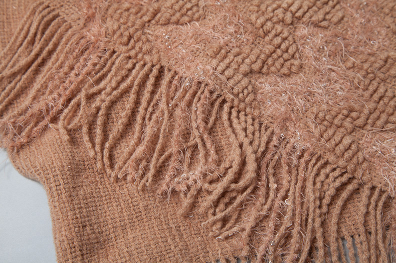 Unisex Spring and autumn sequins solid color pullover collar cape knit cape_voghion.com