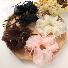 芭蕾风仙气长款丝带水钻网纱发圈diy大肠圈丸子头马尾发绳头饰女
