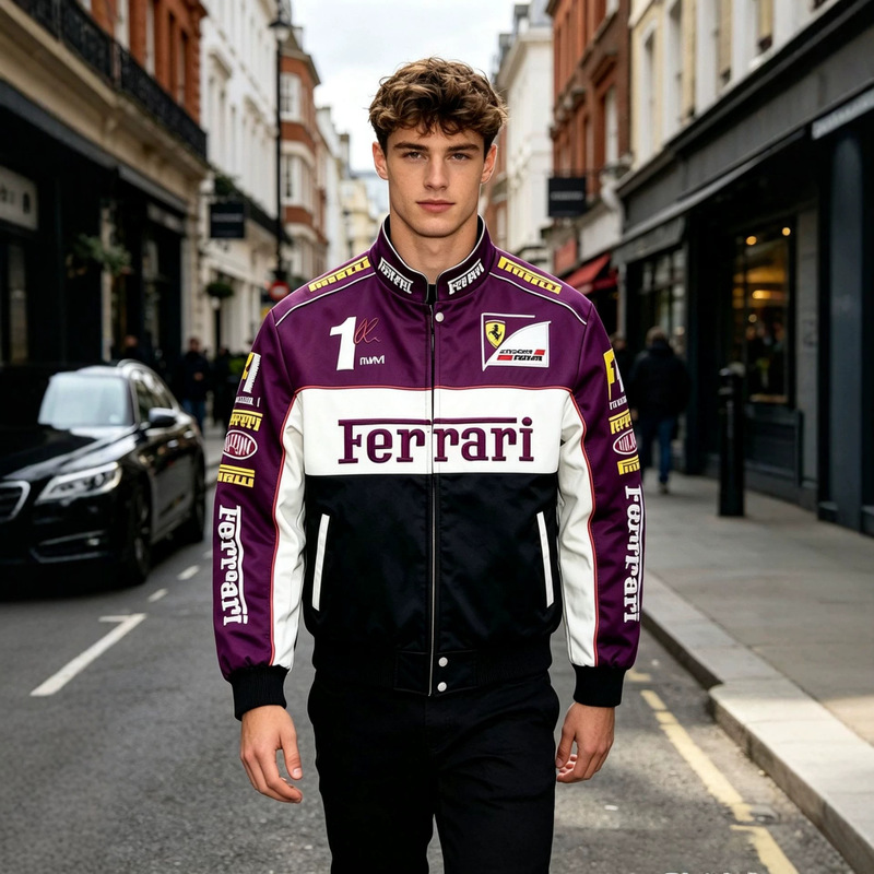 New Purple F1 Racing Suit, All-Season Thin and Thick Styles, Stand-Collar Pilot Jacket, Embroidered Jacket, Cycling Cotton Jacket, Customizable New Purple F1 Racing Suit, All-Season Thin and Thick Styles, Stand-Collar Pilot Jacket, Embroidered Jacket, Cycling Cotton Jacket, Customizable