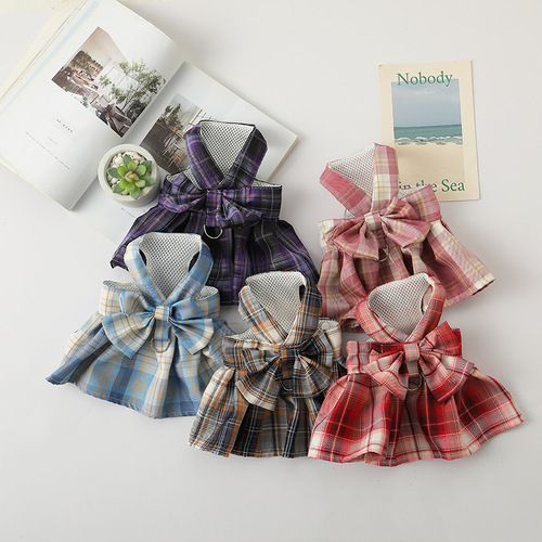 Pet JK Plaid Skirt Harness Strap Cat Vest Puppy Clothes Pet Skirt Factory Wholesale