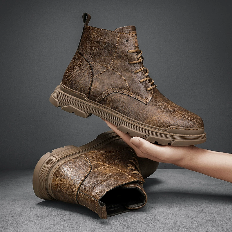 Осенне-зимние популярные высокие ботинки Martin из натуральной кожи, универсальная мужская обувь на открытом воздухе с хлопком для тепла, мода в стиле ретро