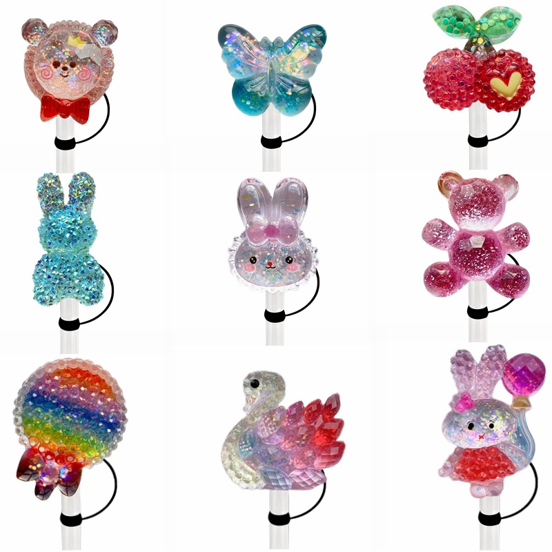 AB resin silicone straw cap high transparency glitter cut sunflower rose accessories DIY decoration accessories