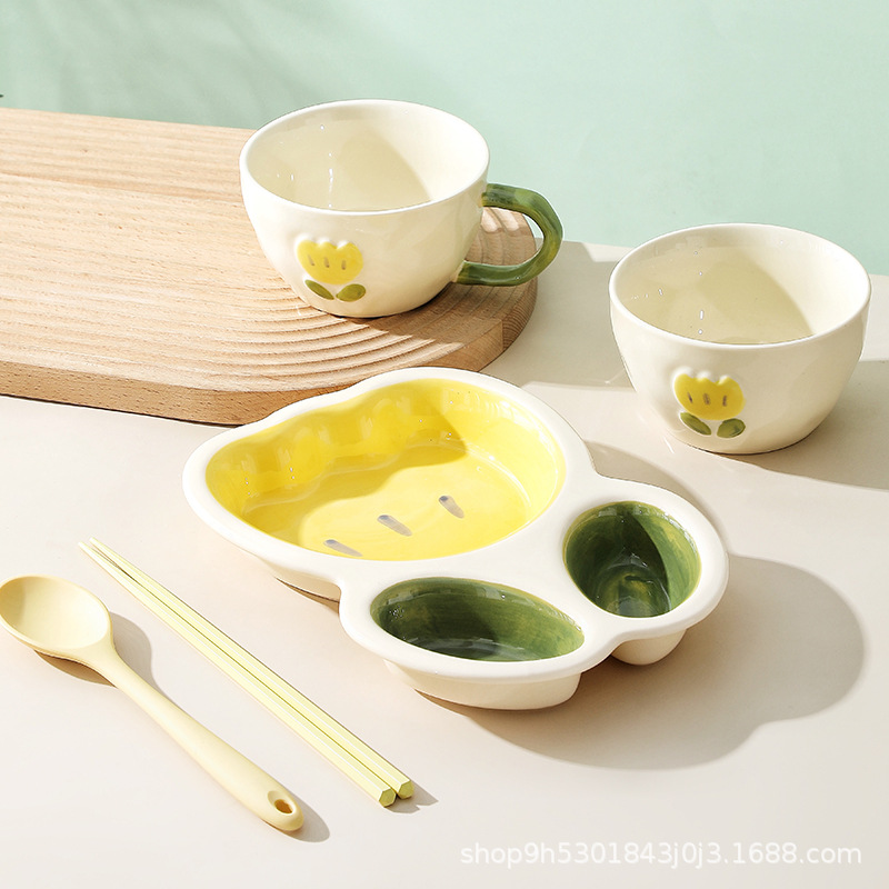 Tulipán creativo Oficina hogar lindo comida separada rejilla de reducción de grasa comida una persona comida vajilla separada Placa de alto aspecto