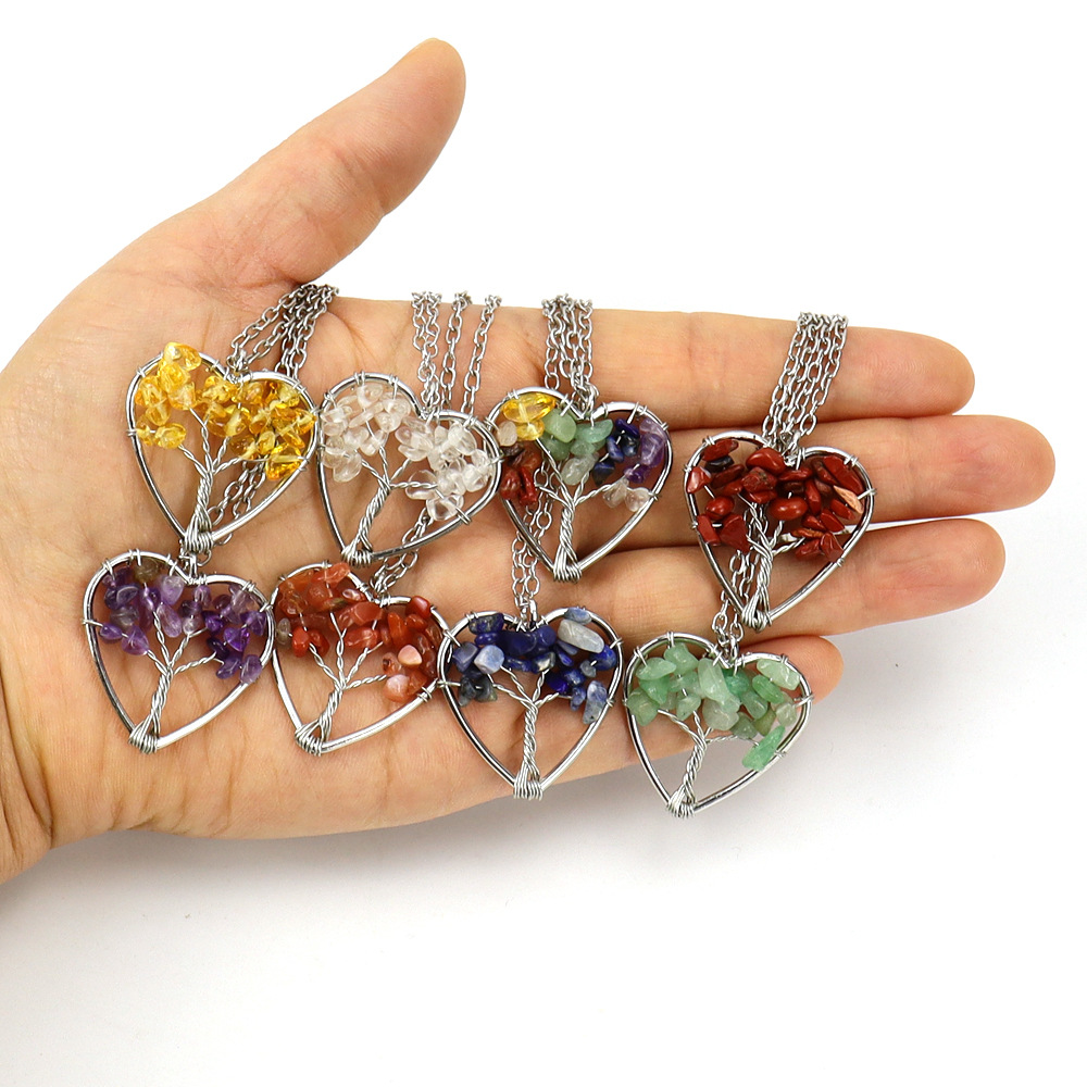10g Weight Alloy Pendant Material Pendant Necklace Classification Alloy Chain Material 1 Piece Quantity Holiday, Daily Occasion Alloy, natural stone, Agate Material Tree, Heart Shape Pattern Women's Gender Beaded, Hollow Out Design Pastoral, Simple Style, IG Style Style IG Style Pastoral Simple Style Tree Heart Shape Alloy Natural Stone Agate Wholesale Pendant Necklace 1