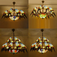 北欧美式复古艺术彩色多头玻璃鹦鹉吊灯酒吧餐厅客厅中鸟灯饰