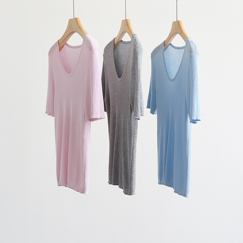 Summer fashionable flash Tencel collar solid color gentle color thin short sleeve sweater pullover inner top