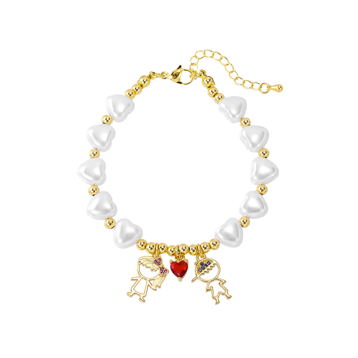 Beaded Chain Chain Type Wholesale Jewelry INS Style Classic Style Human Heart Shape Copper Plating Beaded Chain Bracelets