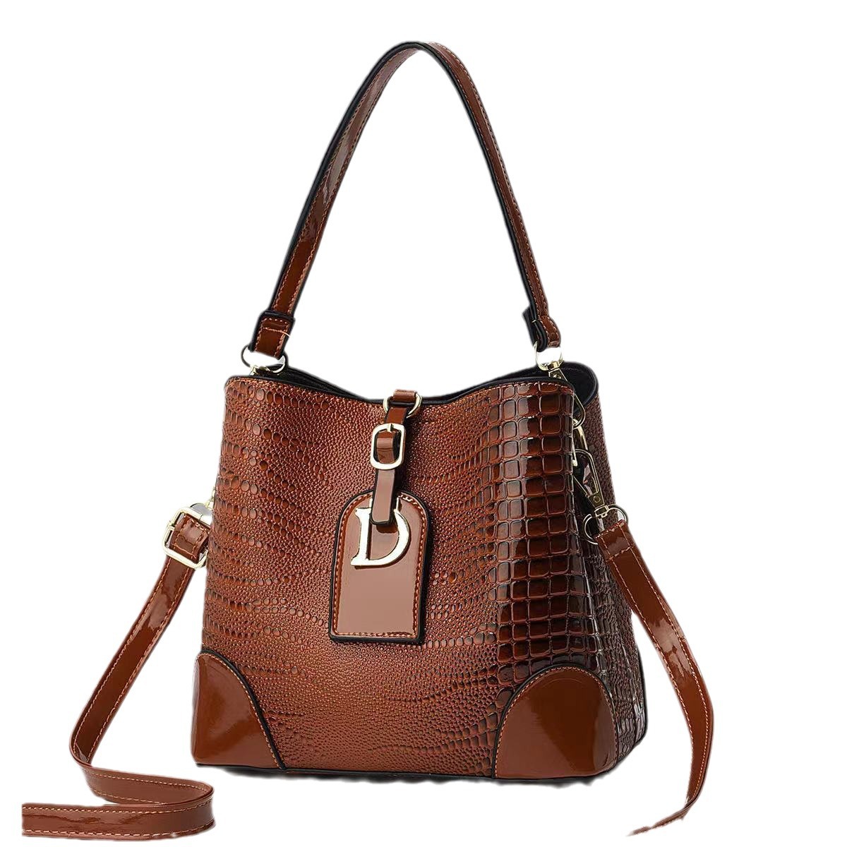 하이 엔드 패션 복고풍 휴대용 버킷 가방 여성의 새로운 가방 악어 질감 숄더백 통근 메신저 가방
