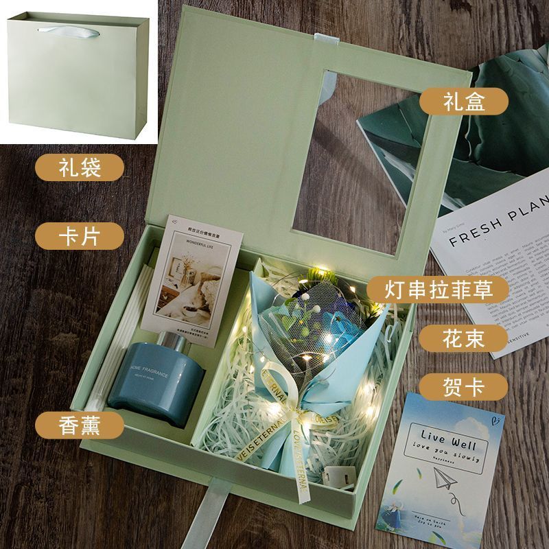 Aromatherapy gift box + blue sea water + light string raffia + greeting card