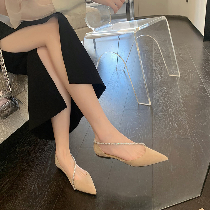 Grape Mom studiolee Exquisite Fashion Pointed Shallow Mouth Rhinestone Chain Side Empty Sexy Low Heel Single Shoes for Women Summer