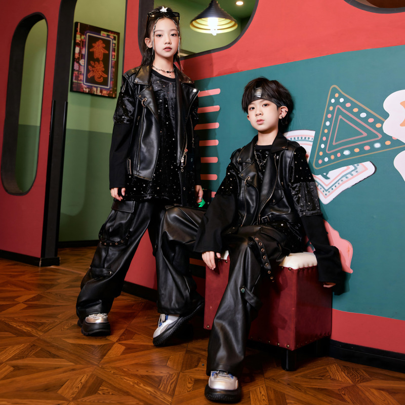 Hip-Hop Children's Fashion Clothing hiphop Boys Punk Style Vest suit Girls Jazz Dance Costume Dance Performance Clothing