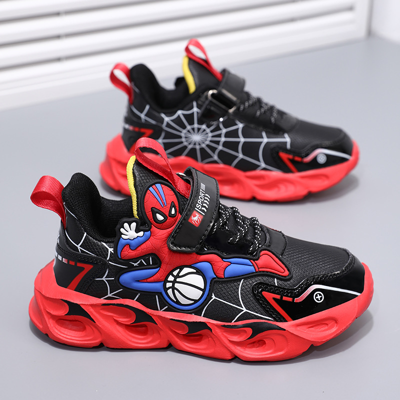 Zapatos para niños con lámparas Spider-Man 2025 zapatos deportivos de otoño de cuero antideslizante zapatos de correr ligeros para niños