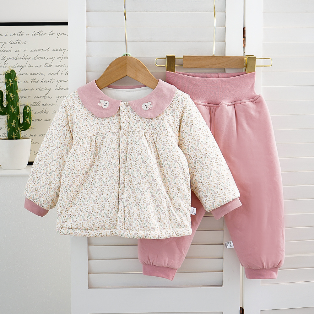 Princess style pink flower sea-cotton coat set