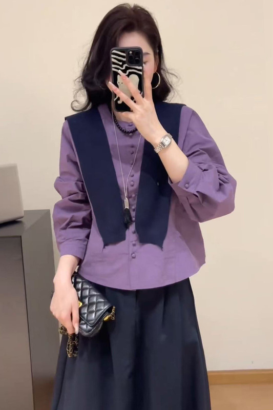 高级感韩系披肩格子衬衫女2025秋季新款宽松显瘦小个子百搭上衣潮|undefined