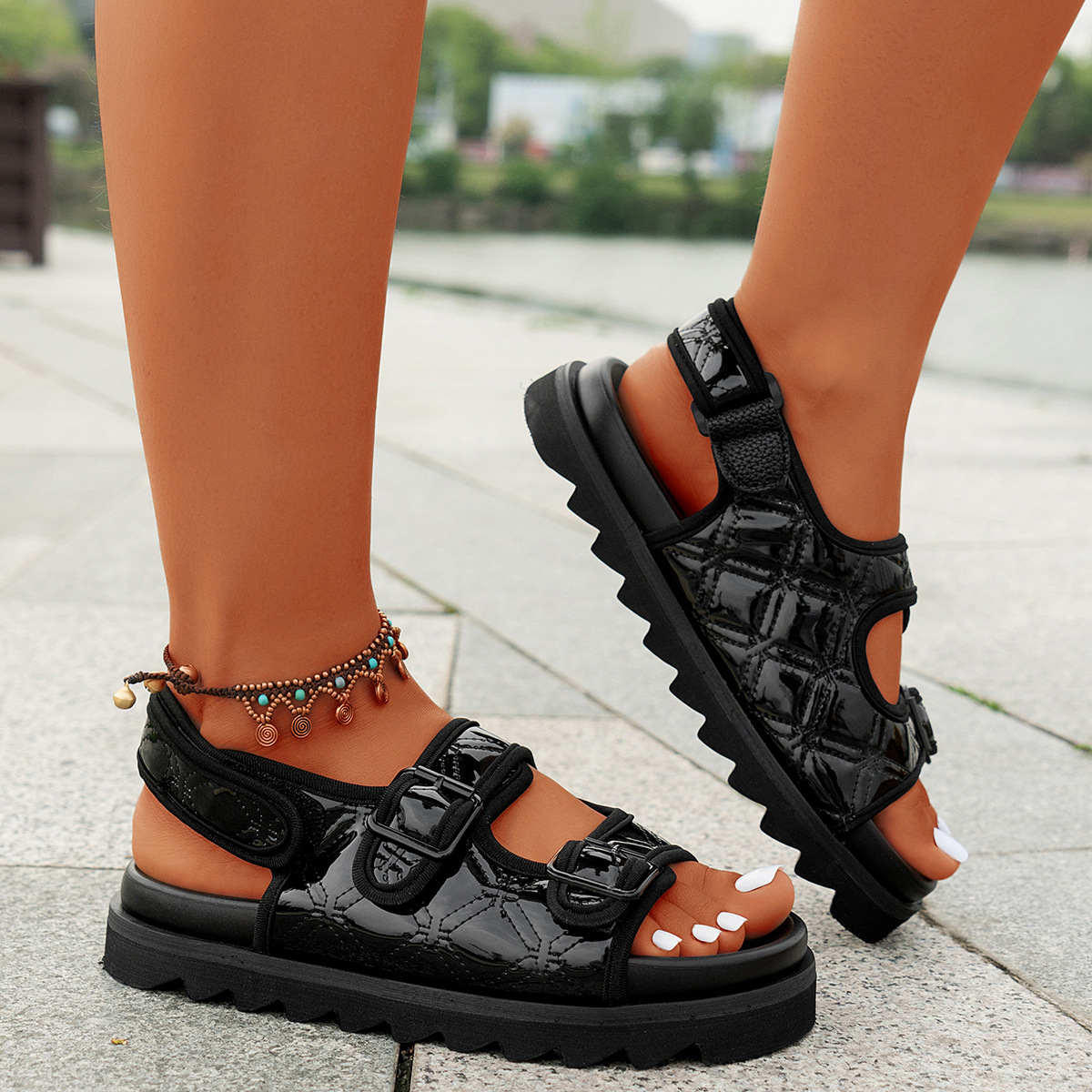summer women's beach shiny sandals open toe