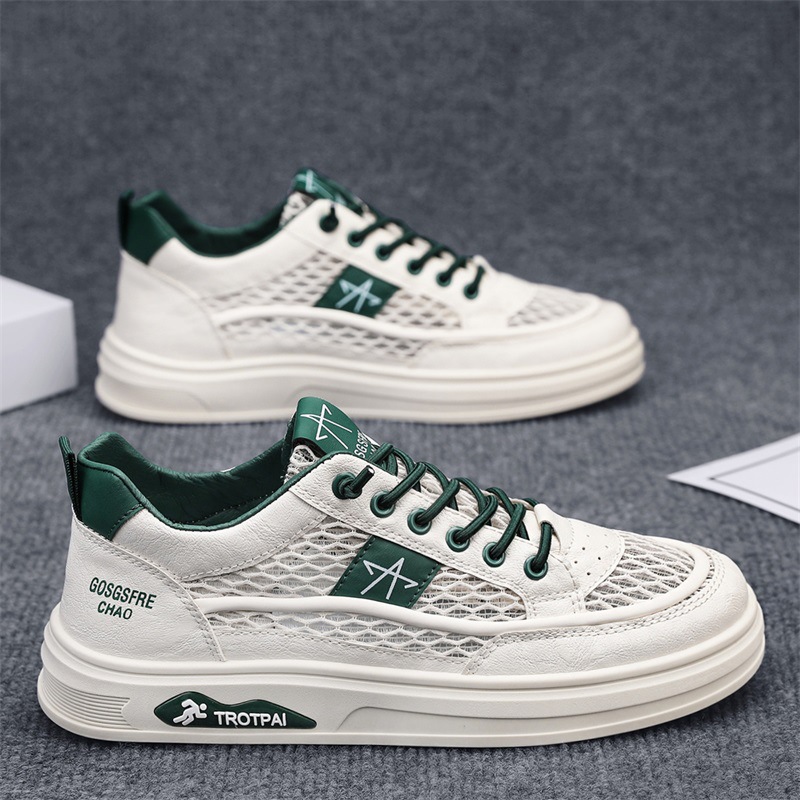 Zapatos de hombre verano transpirable 2025 malla deportiva hueco cómodo todo fósforo antideslizante resistente al desgaste zapatos blancos zapatos casuales hombres