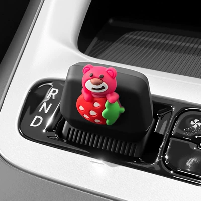 Center Console Gear Button Car interior film - star-wish-mysterious-black-hug-strawberry-bear-gear-shift-cover
