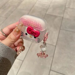 可爱透粉格KT耳机壳适用苹果4代降噪耳机保护套airpodspro2代软壳