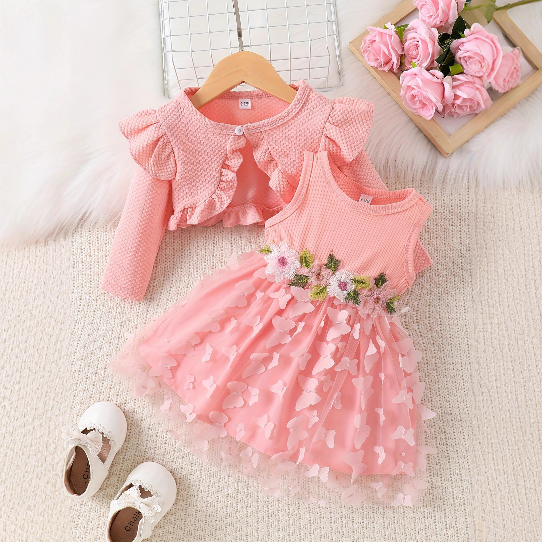 Cross-border INS style baby girl sleeveless floral patchwork butterfly mesh skirt and jacket for spring and autumn