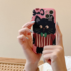 搞怪瞪眼黑貓適用蘋果15手機殼iPhone14pro max新款12/13磨砂軟殼