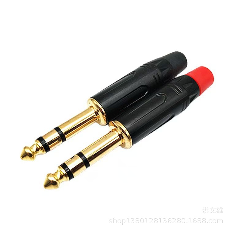 镀金6.5大三芯话筒调音台插头双声道6.35单声道焊接线6.35大二芯