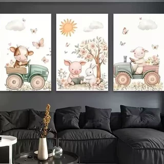 三联帆布画客厅卧室床头画芯高清油画布中国风装饰画挂画客户定制