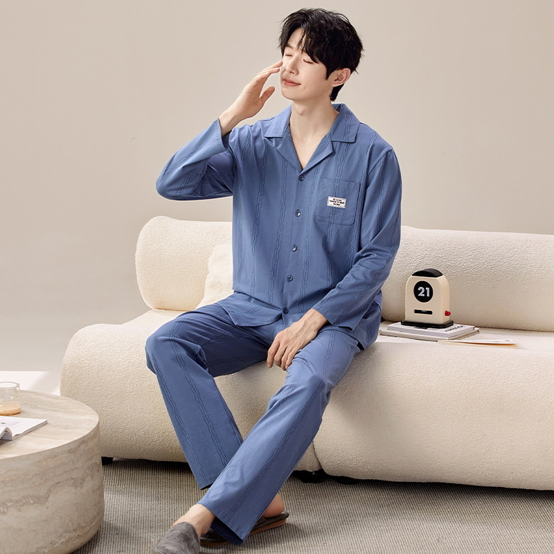 2024 nuevo pijama de hombre primavera y otoño cuadrado manga larga suelta grande casual se puede usar fuera conjunto de ropa de casa