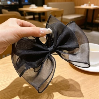 黑色超大蝴蝶结抓夹女高级感缎面新款发饰品发夹后脑勺大号鲨鱼夹