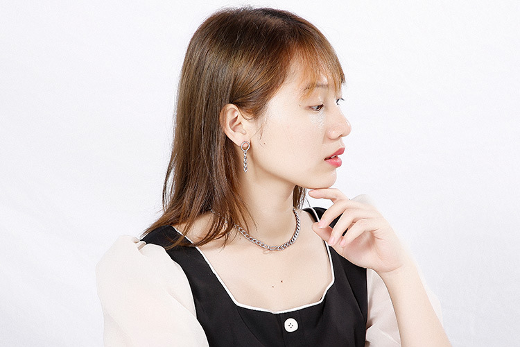 simple circle thick chain titanium earrings necklace chain set wholesale nihaojewelry