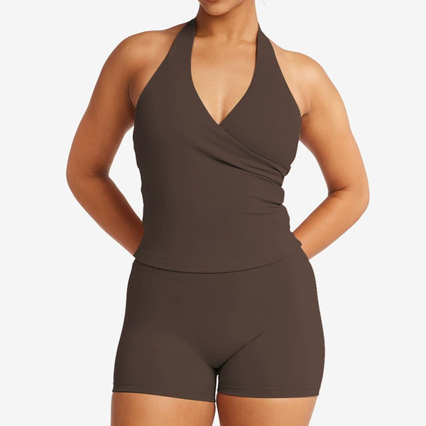 Vest, brown shorts