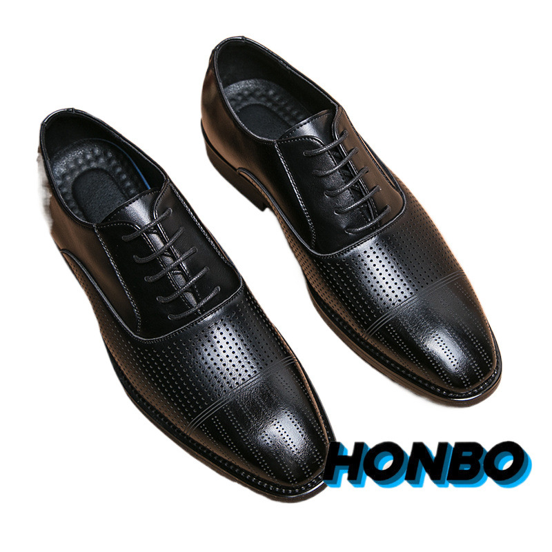 HONBO 여름 중공 가죽 신발 남성용 한국식 통기성 비즈니스 원피스 높이를 높이는 영국 빈티지 캐주얼