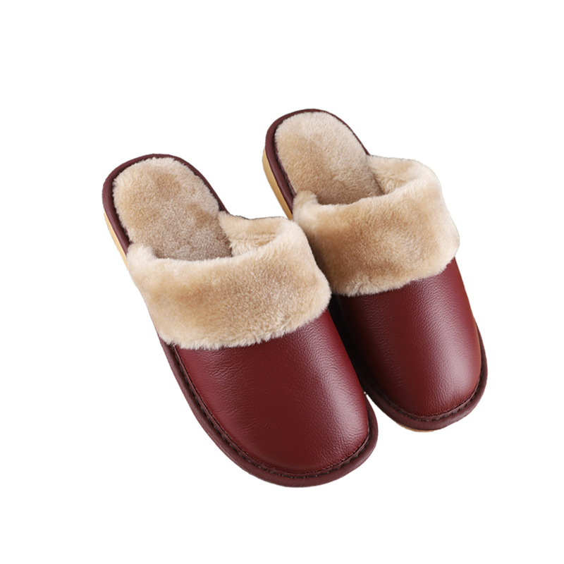 Cowhide Slippers Graphene Leather Slippers Winter Gift Warm Couple Sewing Slippers Home Indoor Anti-Slip Slippers
