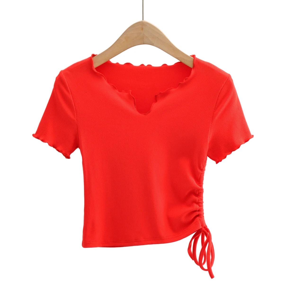 petal collar drawstring short-sleeved T-shirt NSHS48223