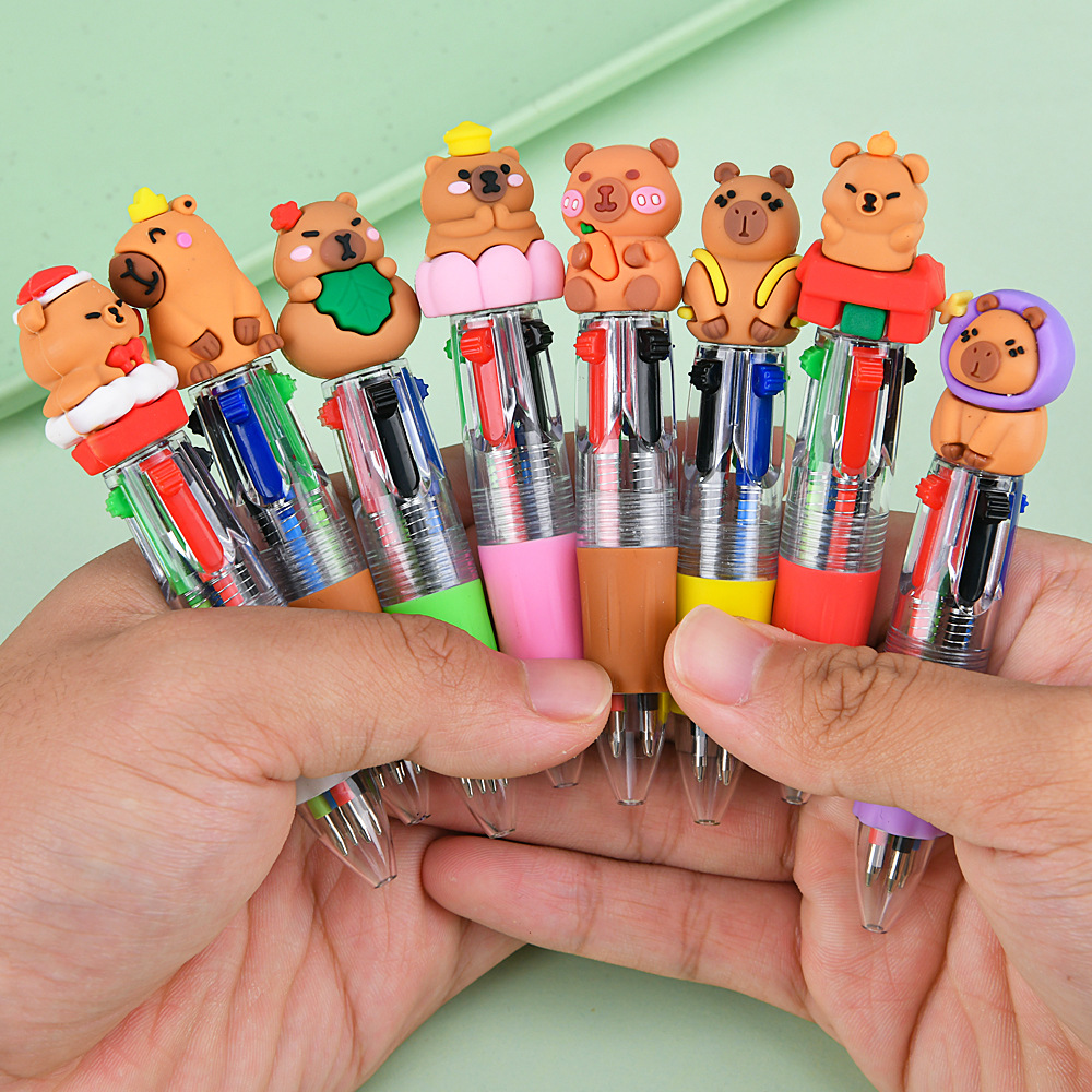 Caricatura transfronteriza encantadora forma de lápiz de bolas de cuatro colores para niños portátiles multicolores bolígrafo pulsado