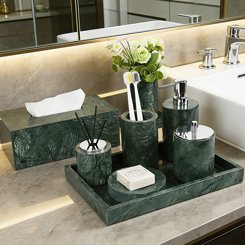 Light Luxury Green Marble Bathroom Set, Aromatherapy Tray, Home Decor, Bathroom Hand Soap, Shower Gel Bottle Wholesale