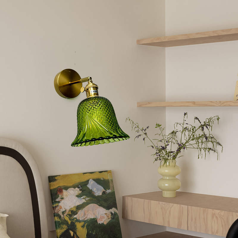 Lámpara de latón retro comedor bar dormitorio cabecera lámpara de cama tallado diamante vidrio tienda decoración comercial lámpara de cama