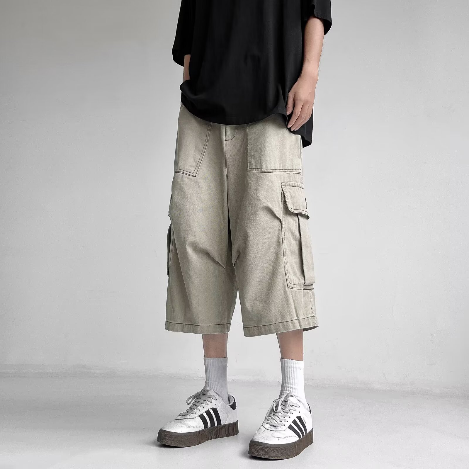 Japanese Tooling Shorts Men's Summer New Ins Trendy Brand Loose Casual Pants Fashionable Multi-Pocket Cropped Pants