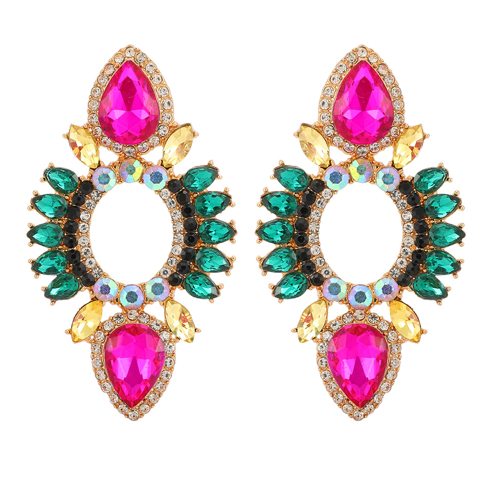 Glam Retro Lady Geometric Rhinestone Inlay Artificial Gemstones Women's Ear Studs display picture 2