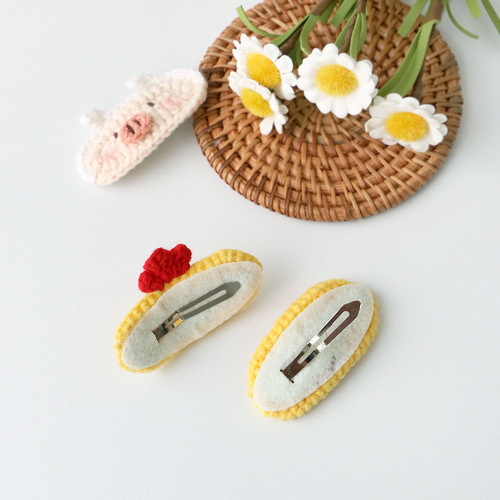 Cartoon style wool braided children's hairpin hair accessories cute animal baby girl autumn and winter BB clip head accessories wholesale